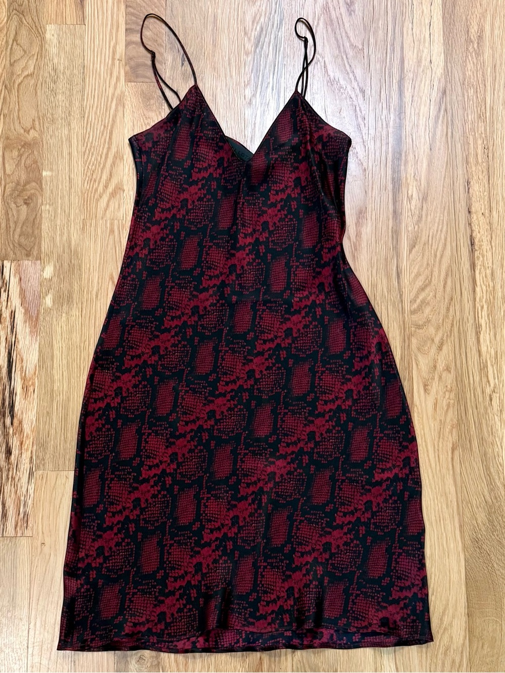 Nili Lotan Silk Snake Print Slip Mini Dress XS Burgundy Black 100% Silk